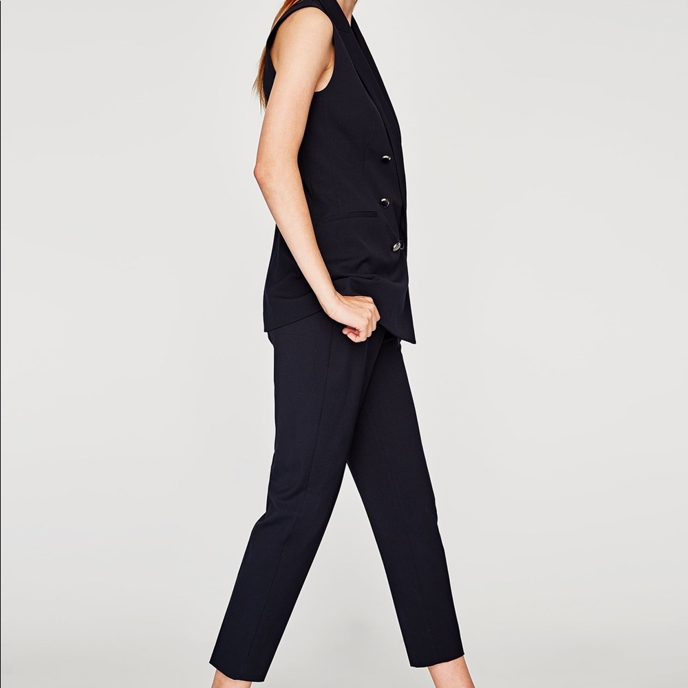 NWT Zara Navy Long Double Breasted Waistcoat Vest - Picture 3 of 8